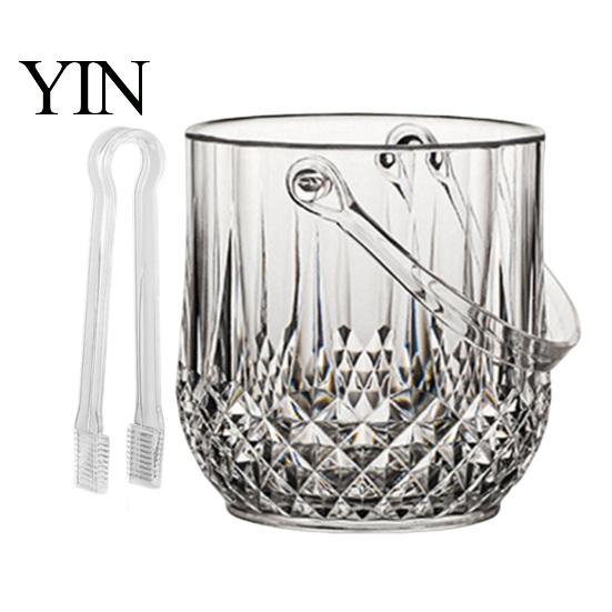 Stoßfester Eisbehälter mit Griff und Zange, Transparente Eiskübel mit Diamantschliffmuster für Bier, Champagner, Wein, Cocktails, Barzubehör KTV