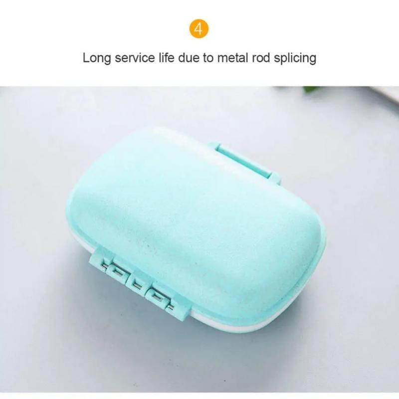 Mini Portable 8 Grids Pill Box Travel Medicine Organizer Container Wheat Sealed Tablets Storage Dispenser Box for Medicines