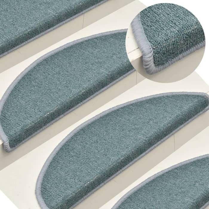 VidaXL Tapis d'escalier 15 pièces 56 x 17 x 3 cm Bleu mer Demi-rond 322362