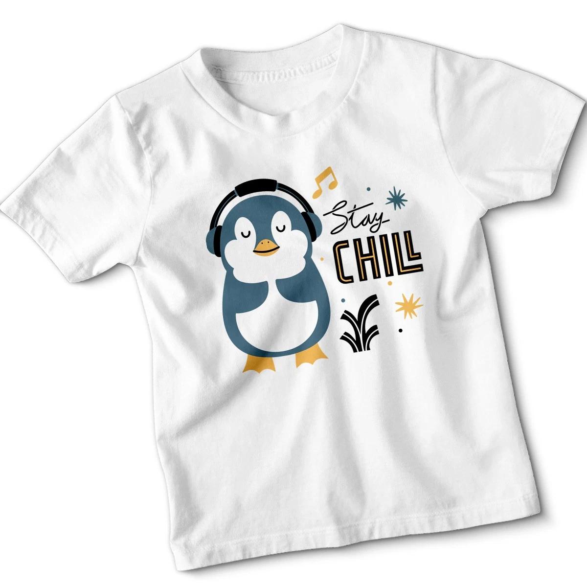 Оставайся крутым Пингвин Милые Музыкальные Животные Детская Футболка Мальчики Девочки Футболка M