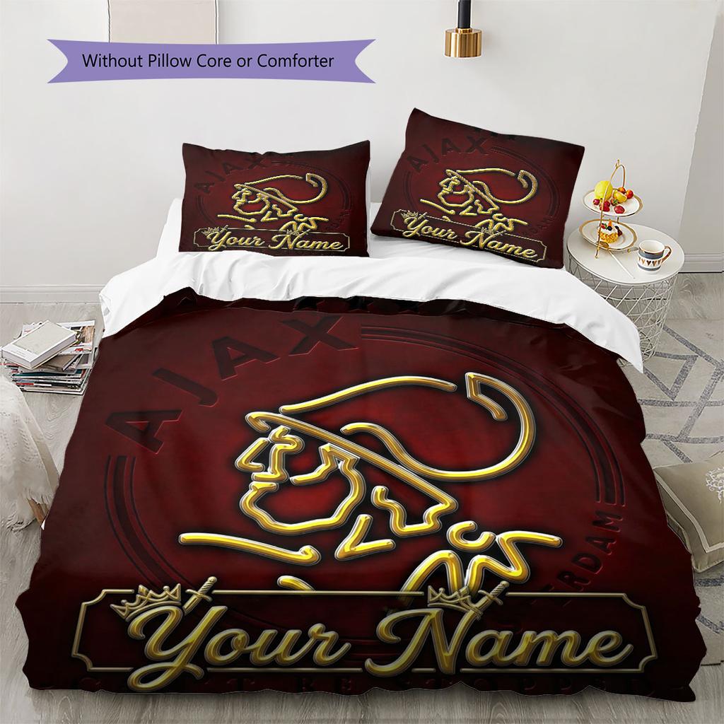AFC Ajax Custom Name Pattern Bedding,Quilt Set Quilt Cover Pillowcase Home Birthday Gift(1 * Duvet Cover + 2 * Pillowcase, Without Core)