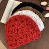Handmade Knitted Pullover Hat Hollow Beanies Cap Sweet Crochet Flower Hat  Ladies