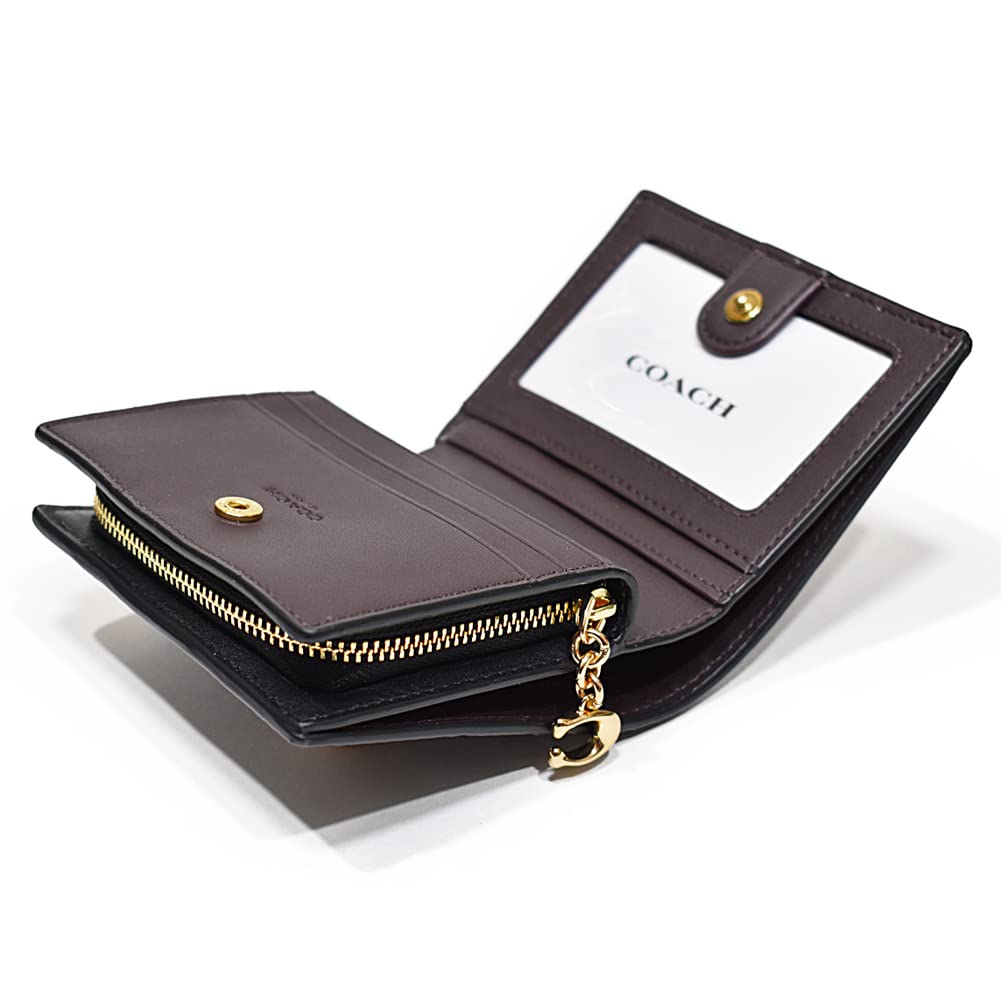 Coach Crocodile Print Leather Snap C6092 Bifold Mini Outlet Women's Wallet, Black, IMBLK, Wallet,