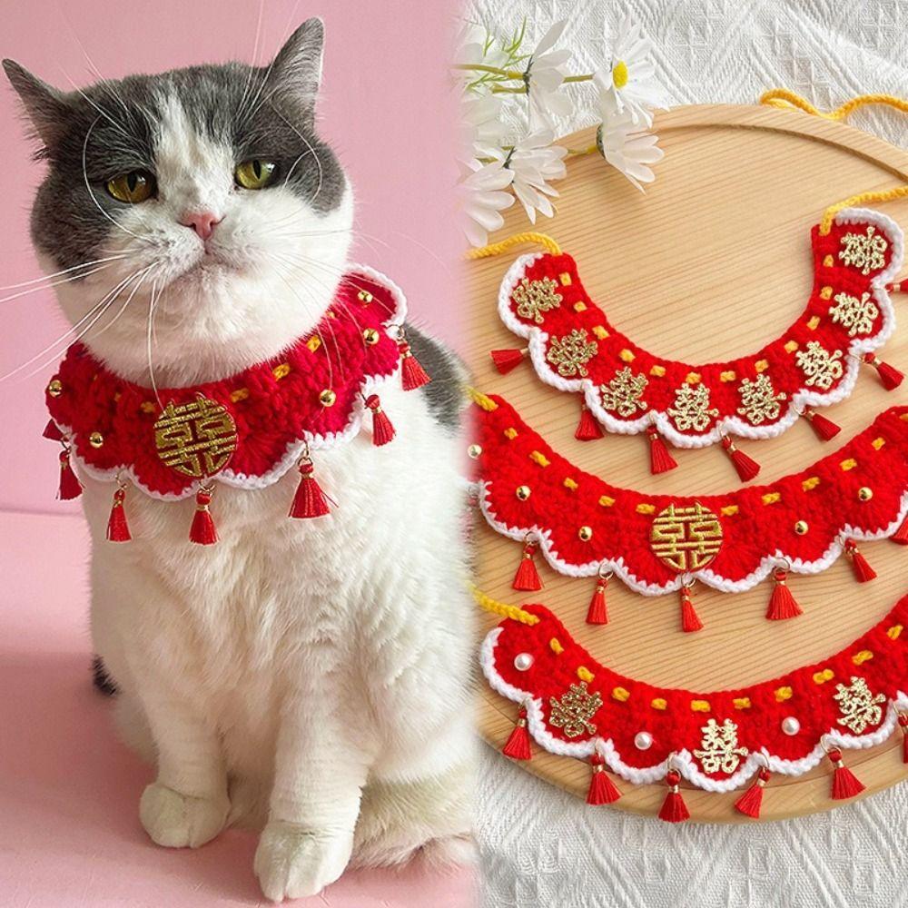 Decorative New Year Pet Collar Lace-up Style Pet Saliva Towel Pet Wedding Items  Take Photos