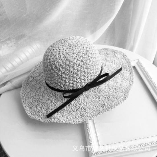 Korean-style Large-brimmed Handmade Woven Straw Hat for Women, Summer Vacation Sun Protection Hat with Bow, Beach Sun Hat, Foldable