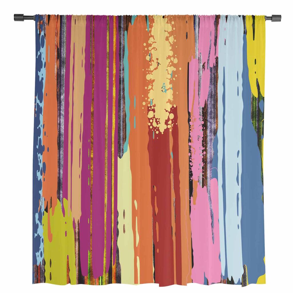 Bunte Abstrakte Modernistische Ölmalerei Stil Transparente Vorhänge für Wohnzimmerdekor Fenstervorhänge Küche Tüll Voile Vorhänge