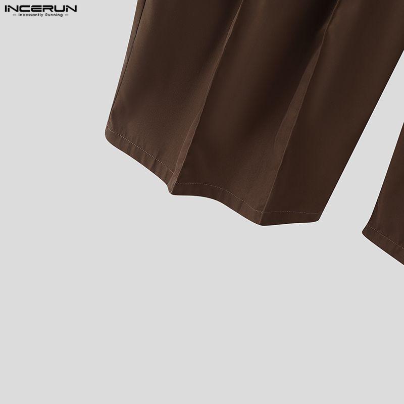 INCERUN Men Casual Zip-up High Waist Long Pleating Wide Legs Pants Trousers