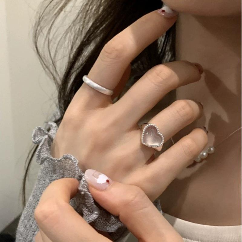 Vintage Silver Color Love Heart Ring For Women Girl Trendy Simple Temperament Sweet Wedding Bride Aesthetic Jewelry Gift
