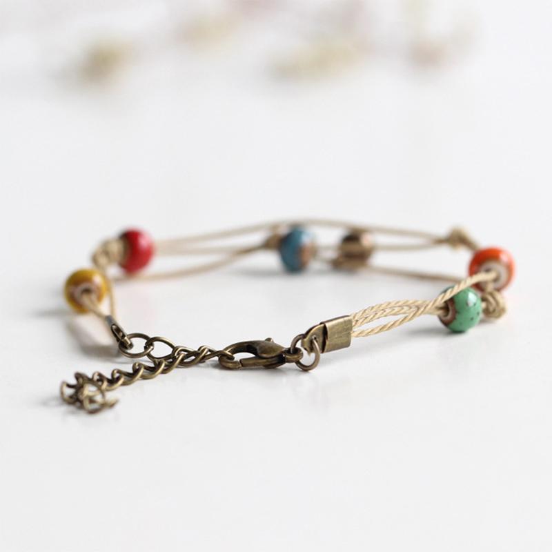 Ethnic Style Colorful Fashion Ceramic Bracelet Simple Vintage Handmade Woven Adjustable Bracelet Jewelry Accessories Gifts