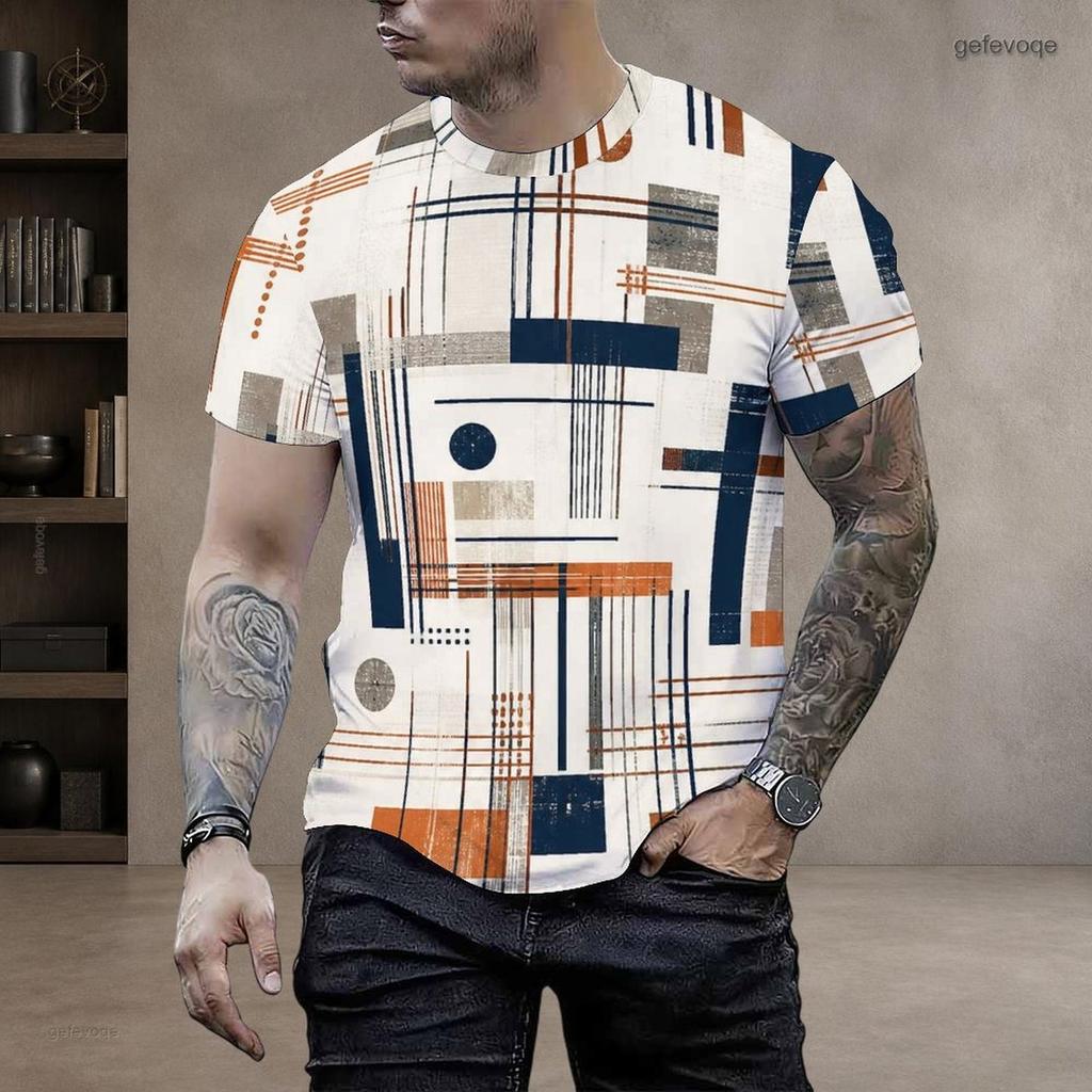Men Plus Size Geometric Printed Round Neck Short Sleeve T Shirt