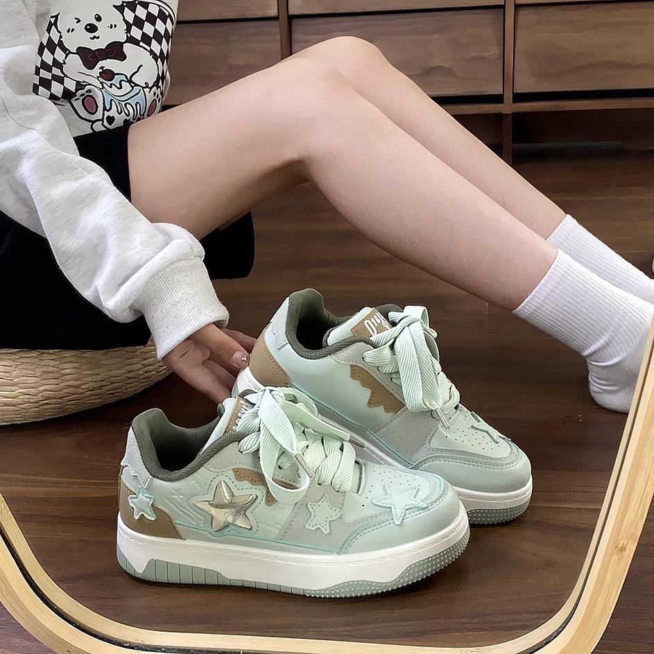 Mint Green Star Shoes Women's Platform Niche Design Board Shoes 2025 Spring New Versatile Casual Sports Women's Shoes