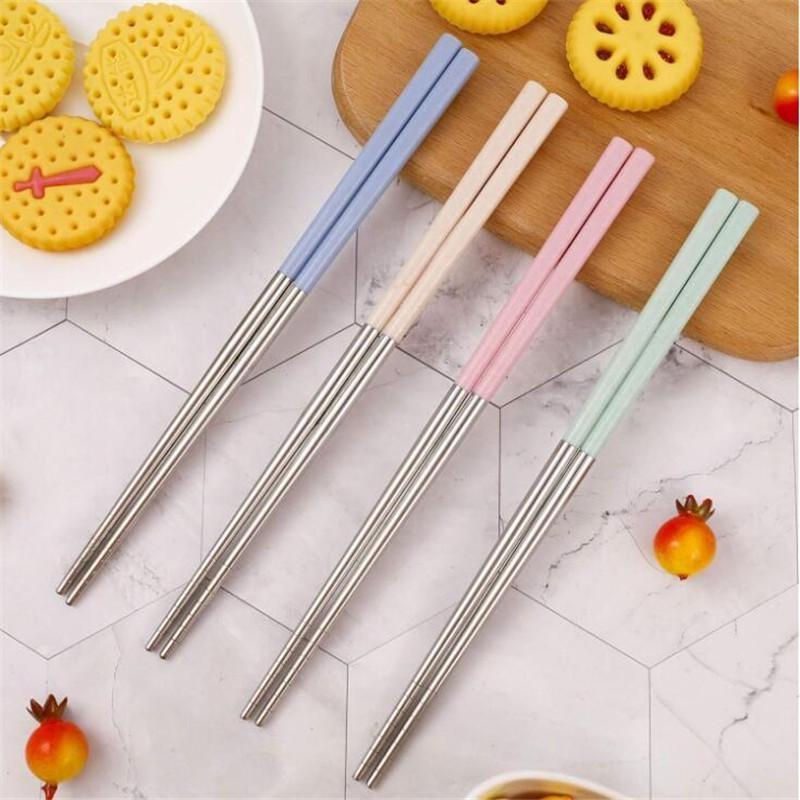 4 Pairs/set 304 Stainless Steel Chopsticks, Reusable Multicolor Chopsticks Safe Metal Chopsticks Non Slip Square Chopsticks