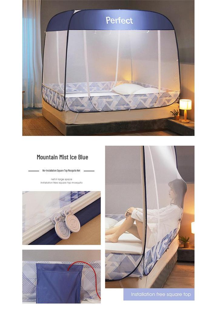 Mongolian Yurt No-Install Anti-Fall Mosquito Net | Encrypted Square Tent for 1.5m-1.8m Bed