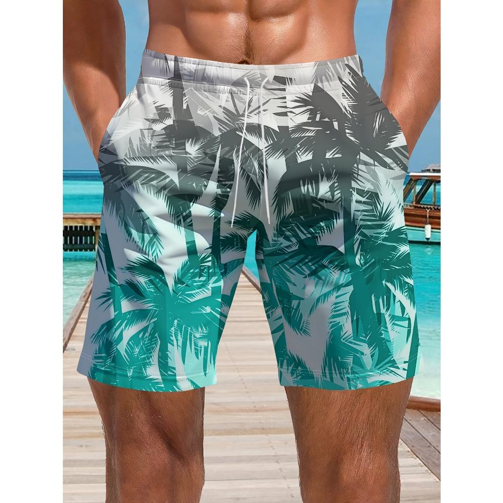 Men's Ocean Coconut Tree Print Beach Shorts Summer Vacation Surfboard Shorts Casual Classic Quick Dry Shorts