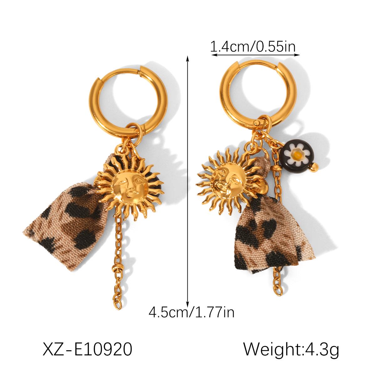 

Sun Leopard Print Stainless Steel Earrings & Eight-Point Star Titanium Necklace Bracelet Jewelry Set for Women
