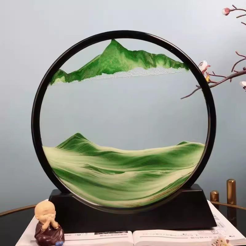 3D Sanduhr Treibsand Bewegliche Sandkunst Bild Rundes Glas Tiefsee Sandlandschaft Handwerk Fließendes Gemälde Büro Heimdeko Geschenk Neu