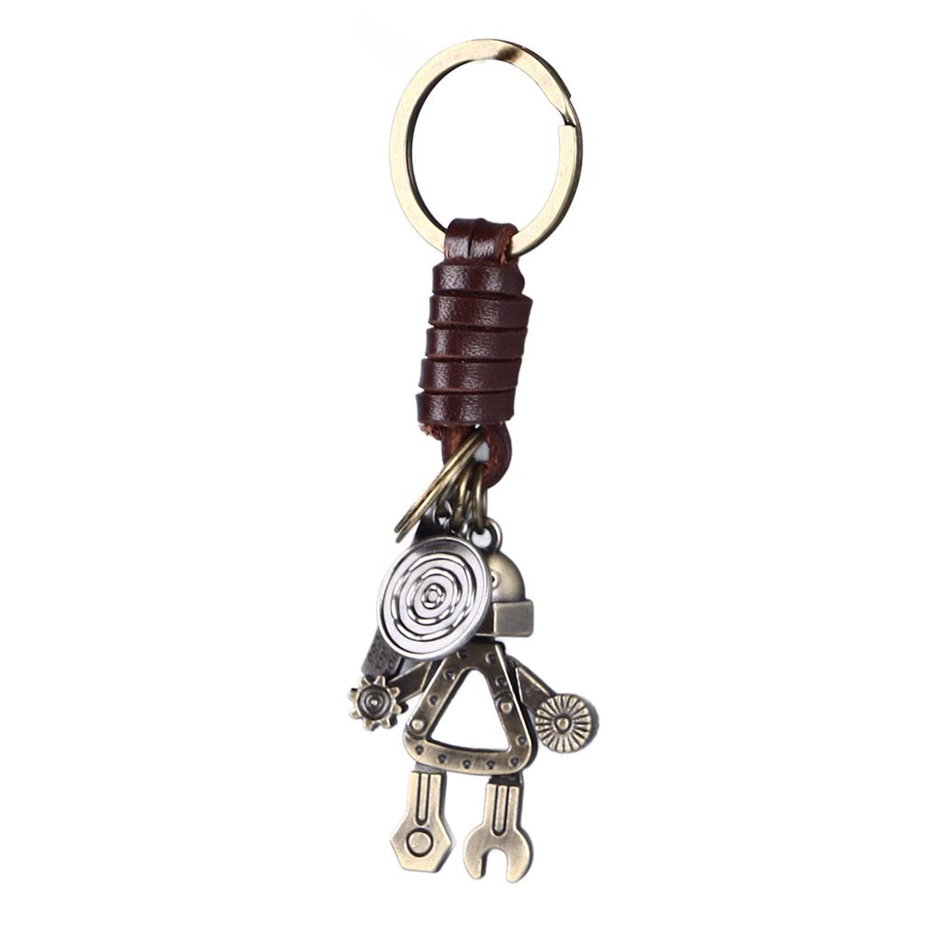 Vintage Roboter Schlüsselanhänger Bewegliche Beine PU Leder Gewebter Anhänger Schlüsselringe für Schlüssel Rucksack