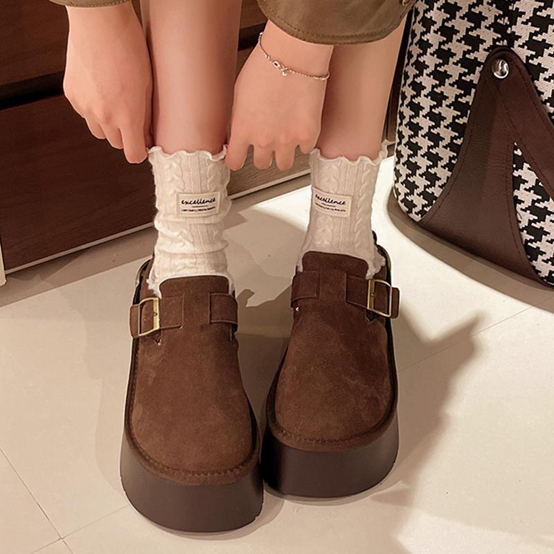 Platform Women Snow Boots Suede Flats Shoes Woman 2025 Trend Fashion Winter New Warm Cozy Dress Buckle Short Plush Boots Mujer