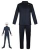 Anime Jujutsu Kaisen Gojo Satoru Cosplay Gojo Kostüm High School Uniformen Blauer Anzug Halloween Rollenspiel Weiße Perücke Wimpern