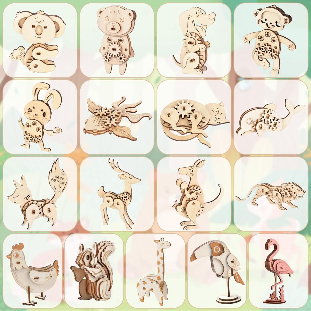 Wooden 3D Puzzle Animal Model Assembly Kit Easy to Includes and Perfect for picture book and DIY Easy to - assemble. cats, dogs, dolphins. decoration,