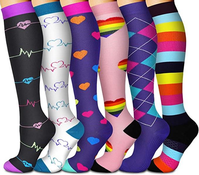 6-Pack Patterned Sports Compression Calf Socks for Running