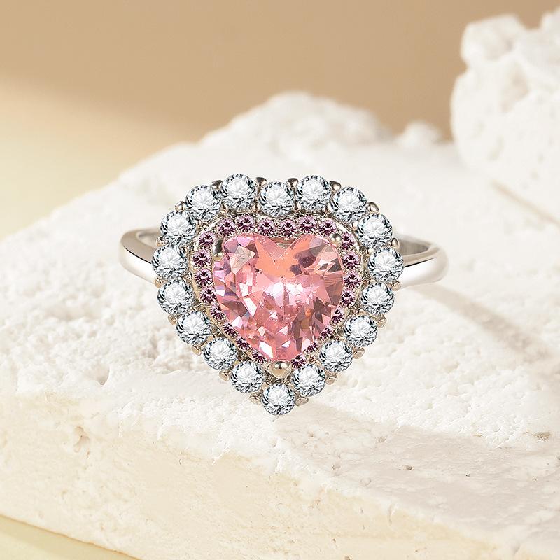 2025 Zircon Inlaid Heart-shaped Crystal Necklace, Heart-shaped Earrings Ring, Earrings Set, Summer Jewelry