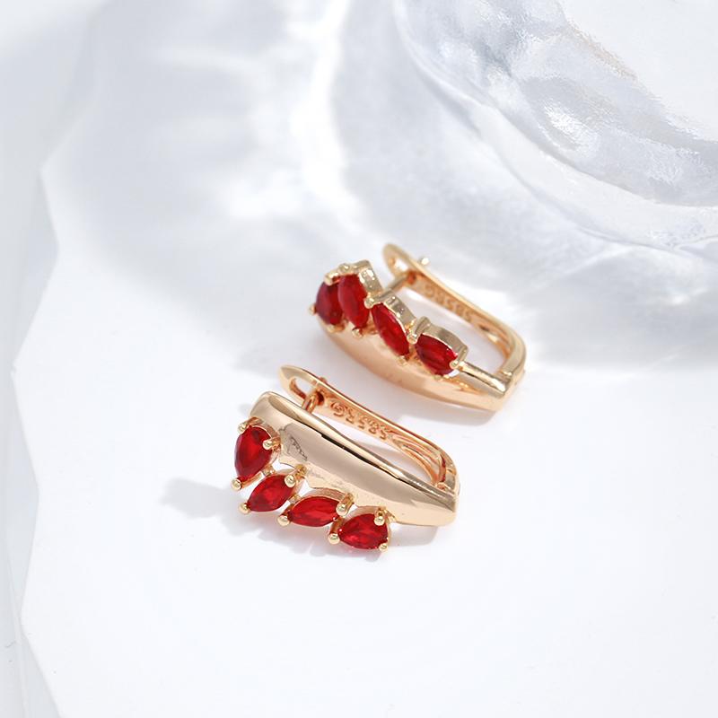 New  Rose Gold Dangle Earrings For Women Unusual Red Natural Zircon Bride Drop Earrings Vintage Wedding Jewelry