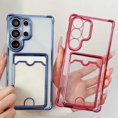 Priehľadný obal na telefón s priehradkou na kartu pre Samsung Galaxy S26 Ultra S26 Pro S25 Edge Plus S24 FE S23 S22 S21 S20 S10 A55 A56 Note 20 Ultra Ochranný kryt