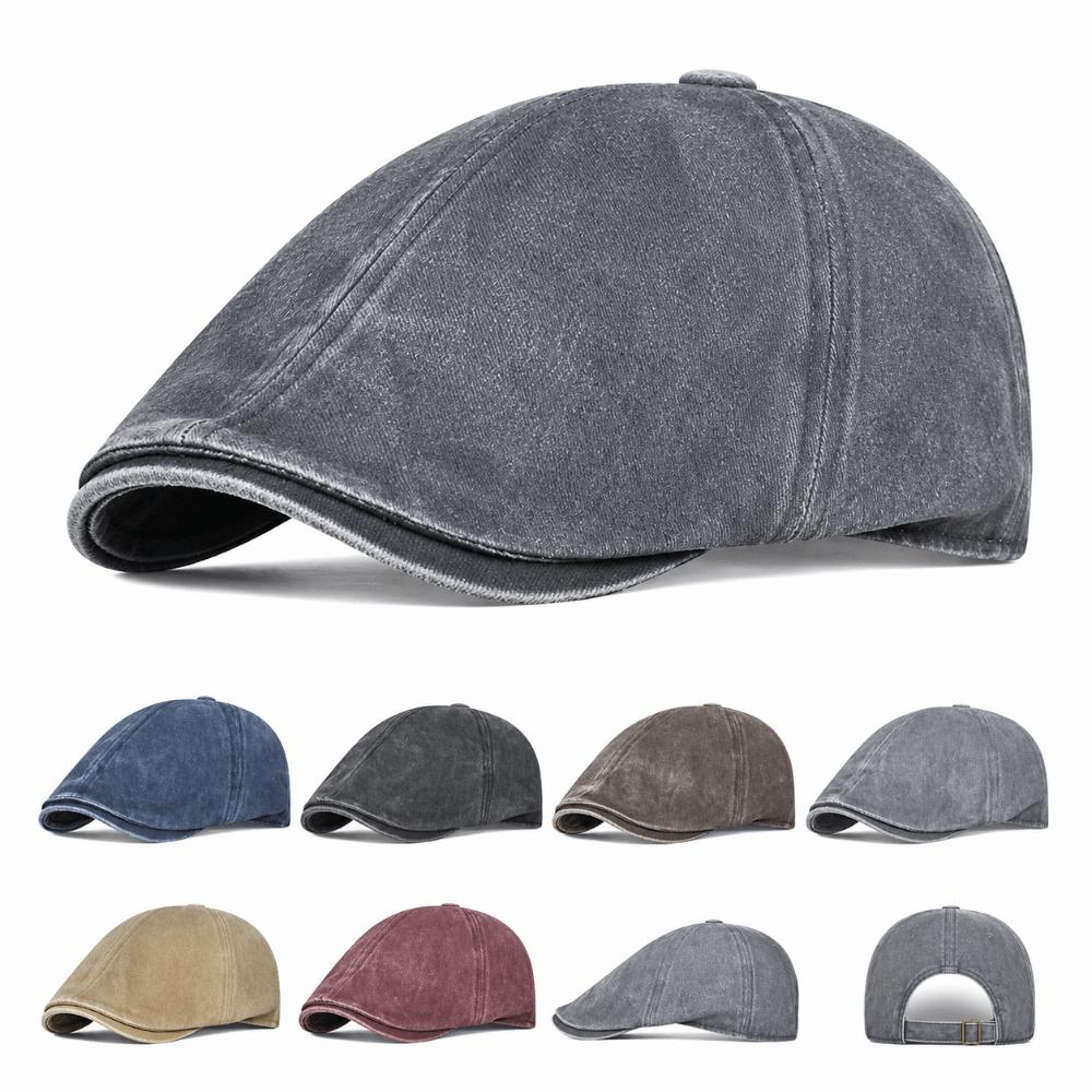 Side Letter Sticker Duckbill Hats Solid Color British Painters Hat Retro Newsboy Cap  for Men Women