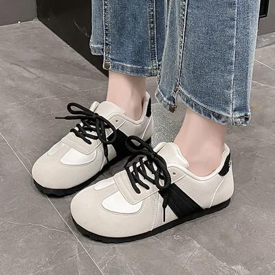 Spring/Autumn New Style Round Toe Flat Lace Casual Shoes Fashionable Comfortable Elegant Wear-Resistant Women's Walking Shoes