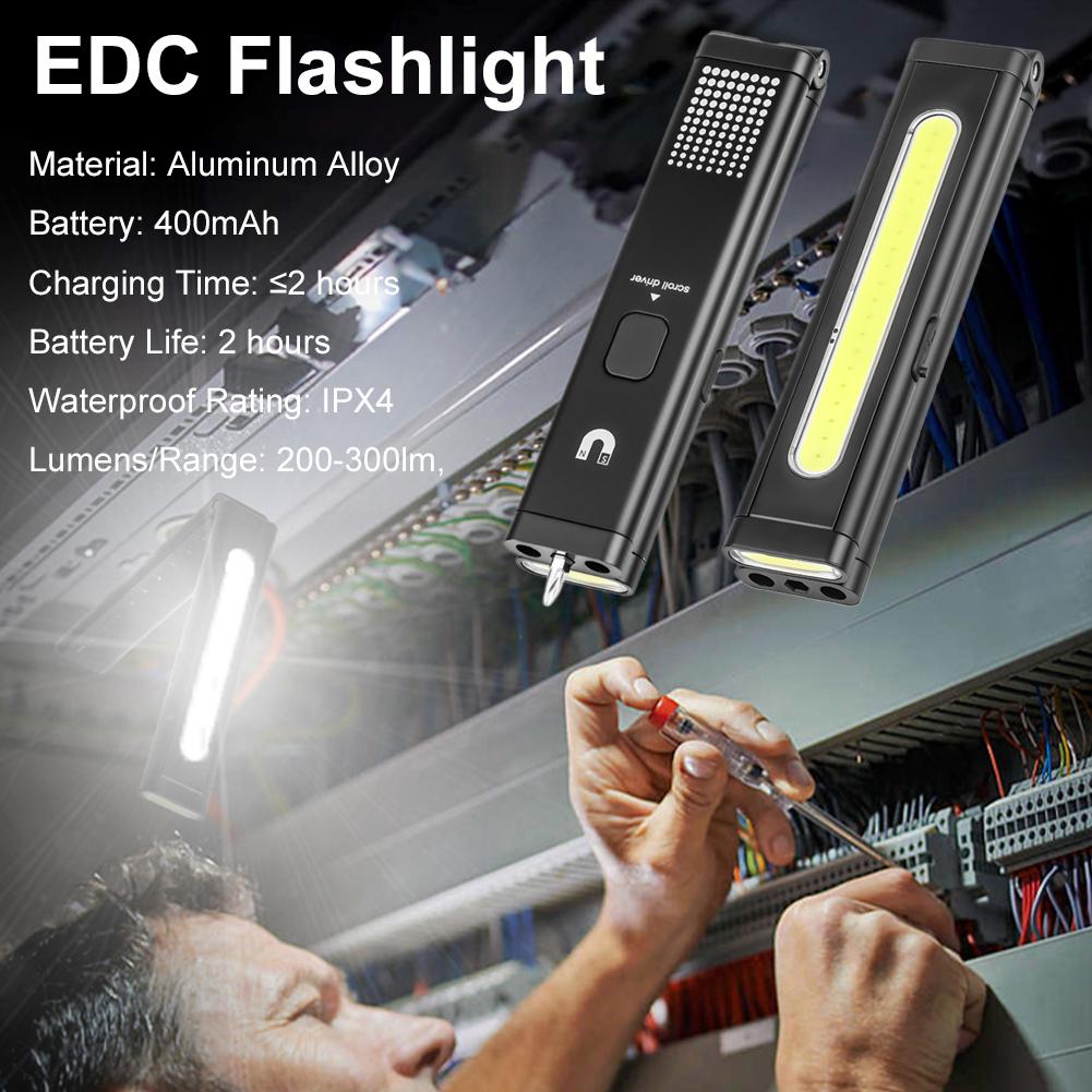 Mini LED Flashlight USB-C Rechargeable with Ruler, Work Tool Multi-Source Magnetic Hidden Screwdriver Kit, Light O5G3