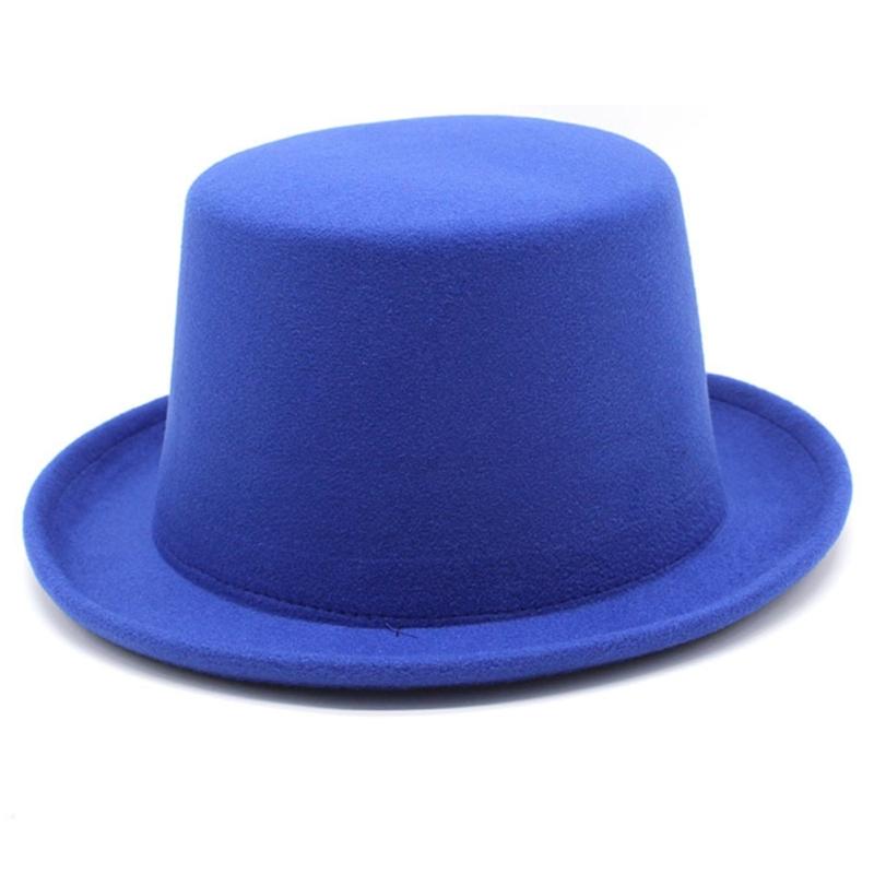 Solid Color Flat Top Hat Wool Magician Hat Music Festival Caps Adult Headdress