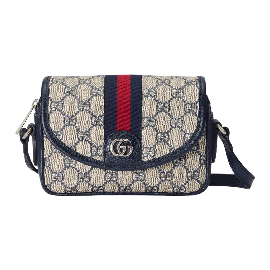 Gucci Ophidia Double G Logo Adjustable Shoulder Strap Magnetic Flap Zipper Closure Canvas And Leather Trim Messenger Bag Mini 772239-FACUK-4047