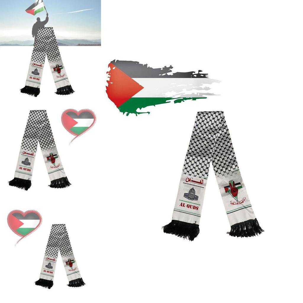 Palestine Flag Scarf Double-layered Polyester Fabric 14*130cm Multicolor