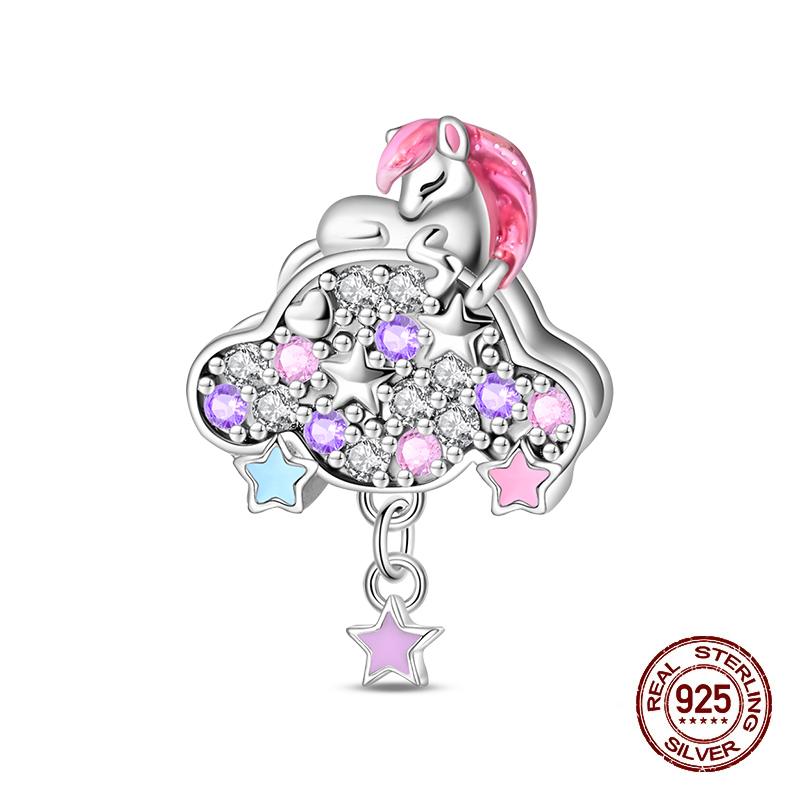 Copper Lucky Rainbow Colt Pendant Moon Charms Beads Fit Pandach Authentic Bracelets Do-It-Yourself Jewelry Birthday Present