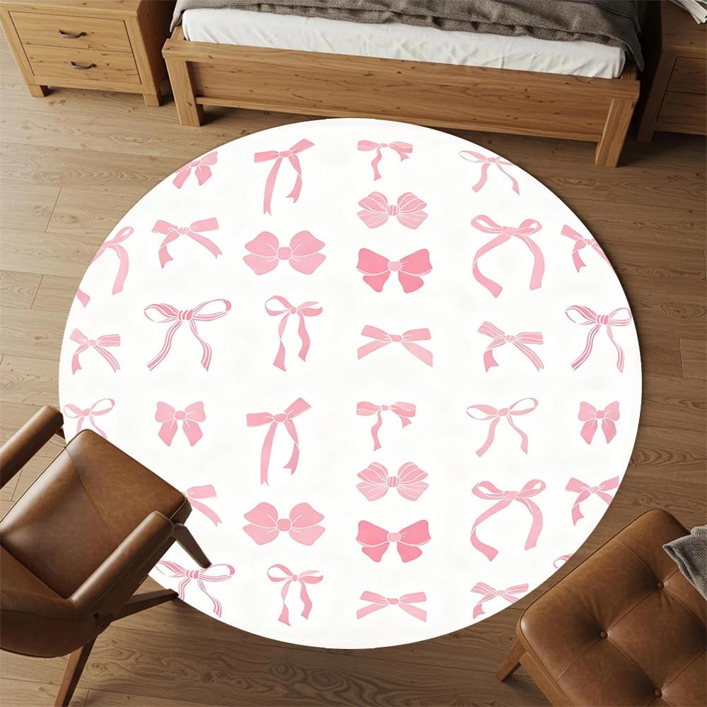 1PC Bow Pattern Round Chair Mat Area Rug - Non-Slip, Floor Mat for Office, Bedroom, and Indoor Decor -Gift D1127262