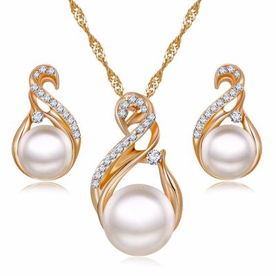 Fashion Pearl Jewelry Set Crystal Necklace Earring Ladies Statement Bridal Wedding Accessories Gifts ARI