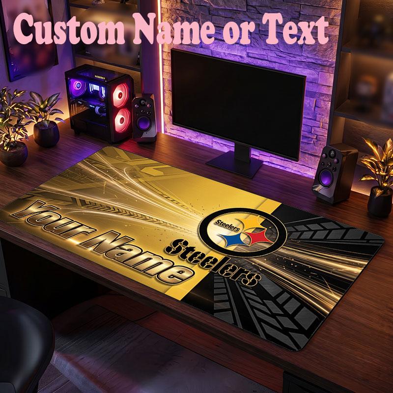 Pittsburgh Steelers Customized Name Text Mouse Pad, Large Desk Mouse Mat Personalized Home Office Present