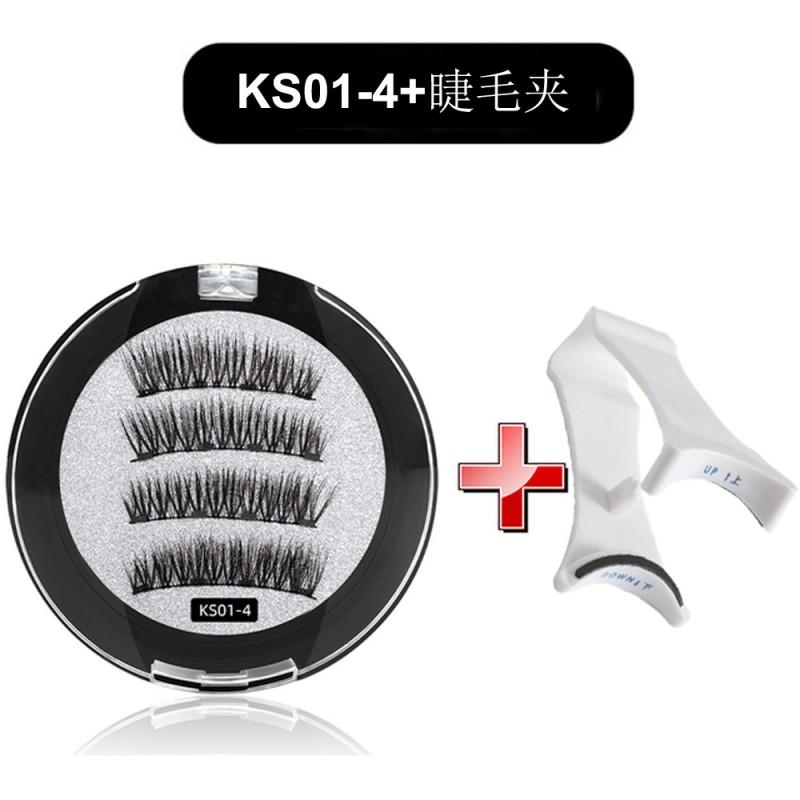 Magnetic False Eyelashes With Eyelash Curler Set 4 Magnet Design Thick Natural Look Glue-Free Fiber Lashes