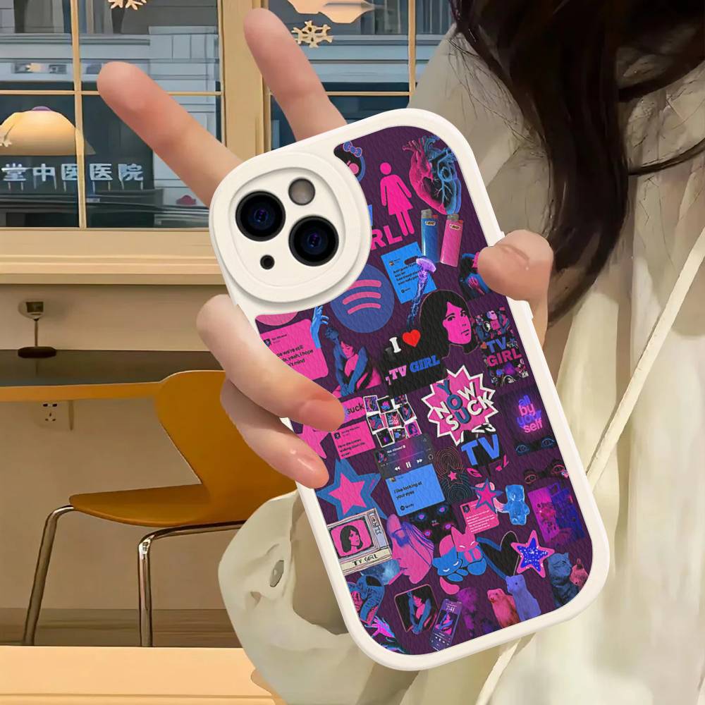 Pink Blue TV Girl Phone Case For IPhone 16 15 14 13 12 11 Pro Max Plus Soft Leather Cover