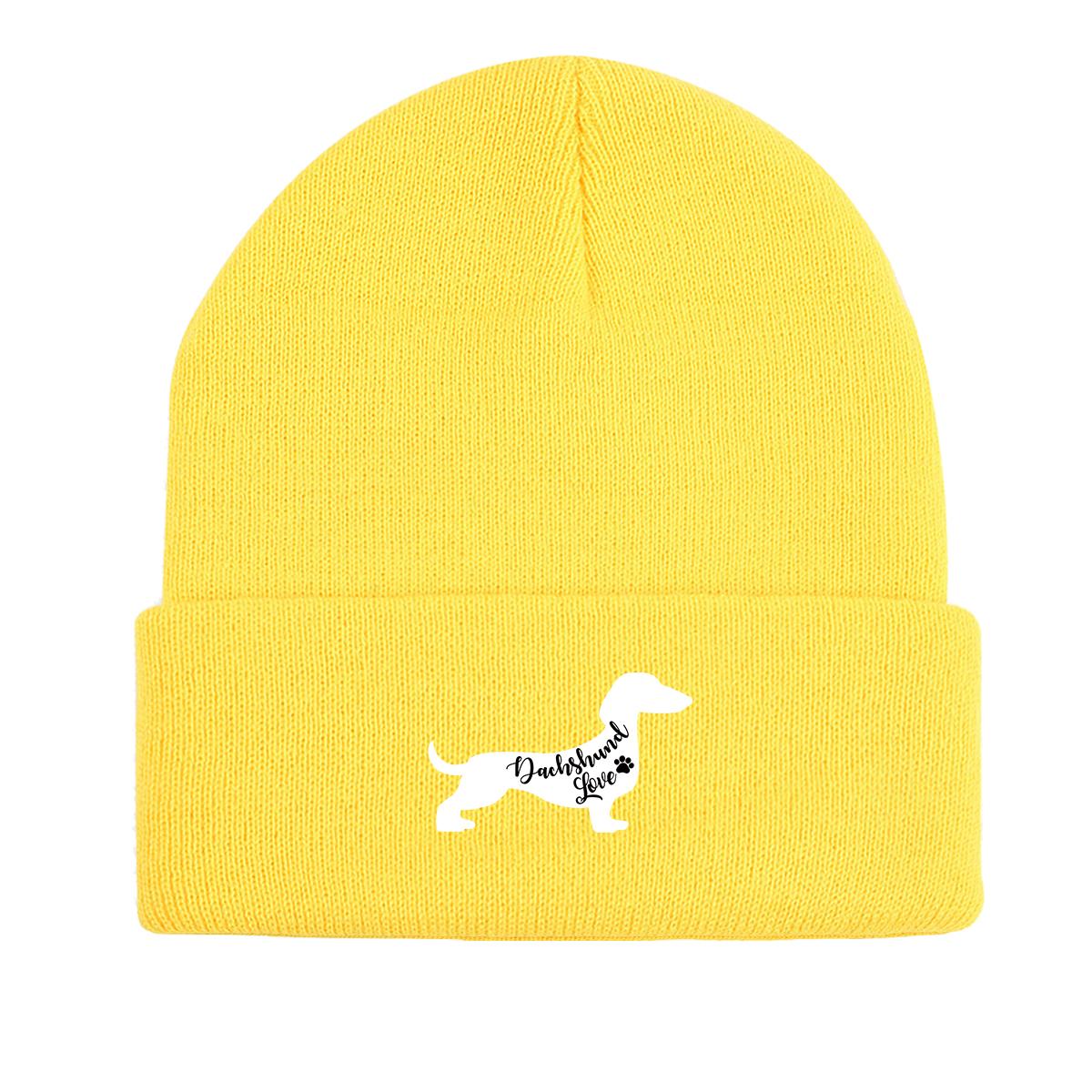 

Вязаная шапка с принтом собаки таксы, шапка-бини с изображением животных, ветрозащитные мешковатые модные шапки с помпоном, вязаная шапка, шапка-бини as the picture жёлтый