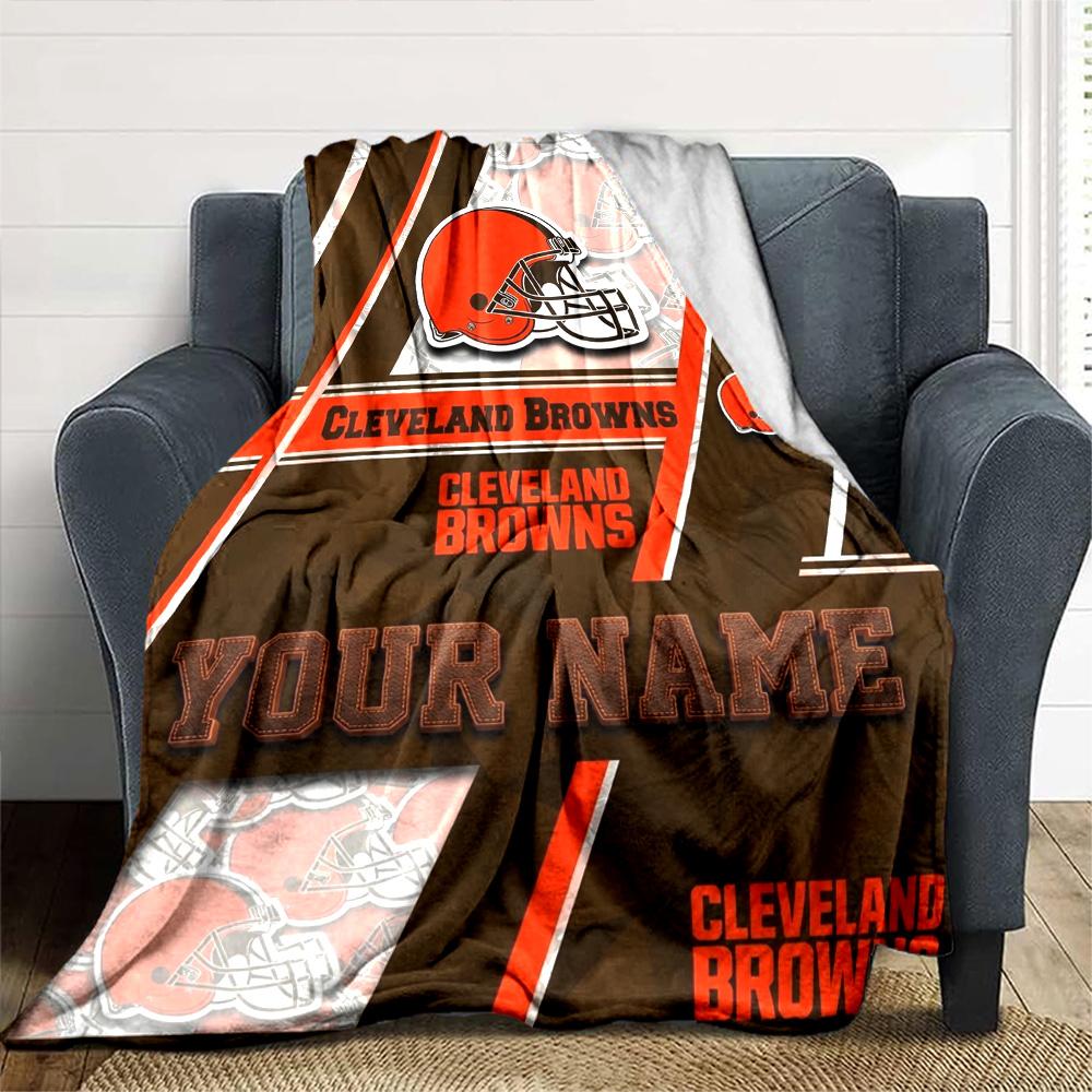 Name Custom Cleveland Browns Print Flannel Blanket High Quality Warm Comfortable Cover for All Seasons Perfect for Gifts Home Decor