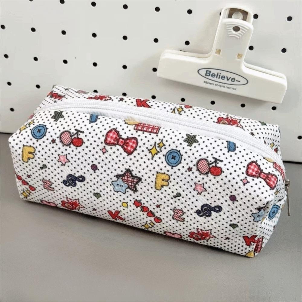 Cartoon Printed Pen Bag Large Capacity Pencil Pouch Durable Pencil Case Students Graffiti Dots