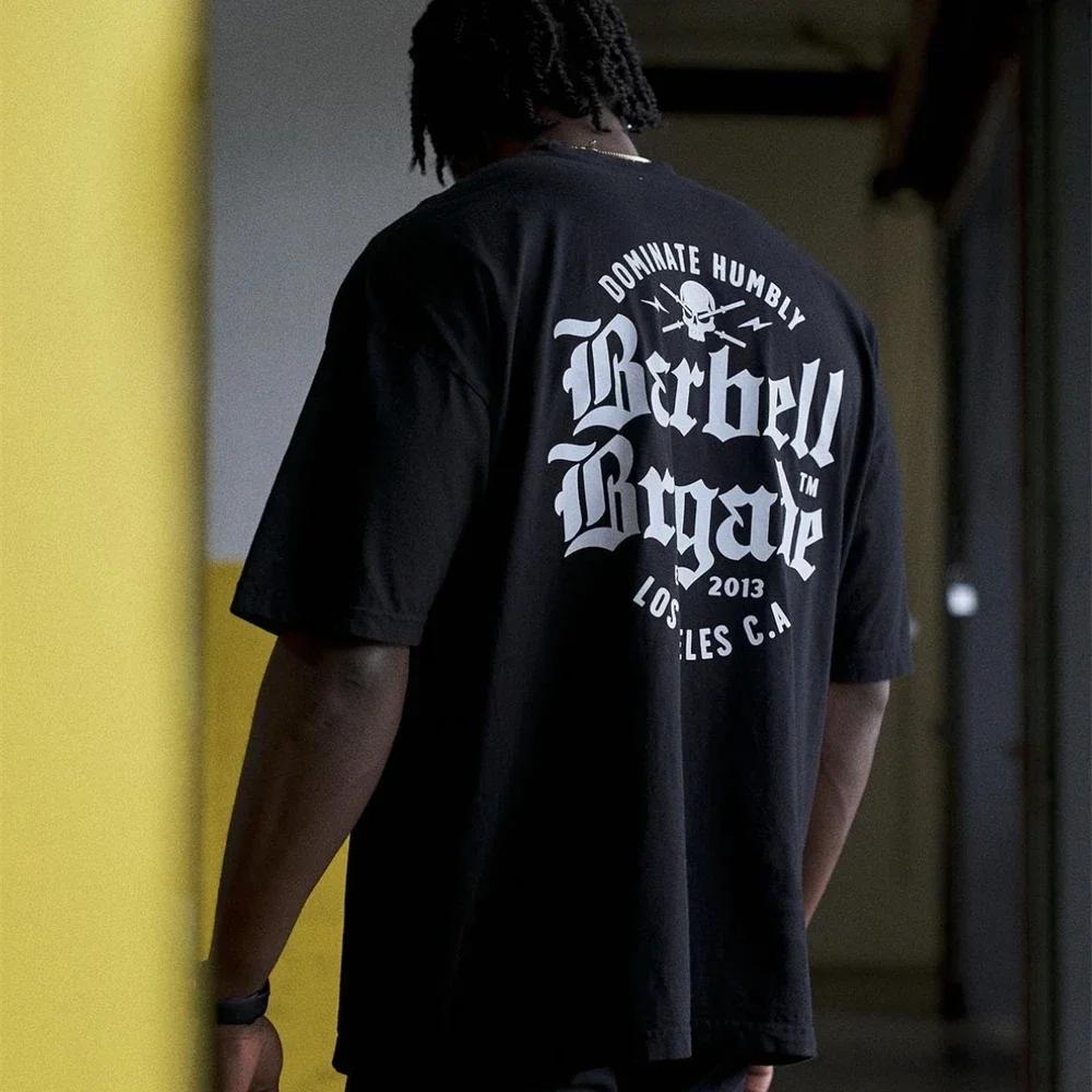 Barbell Brigade Gym Men T-shirt Male Sports Gym Muscle Fitness T Shirt Loose Cotton Short Sleeve Summer Bodybuilding Tee Tops