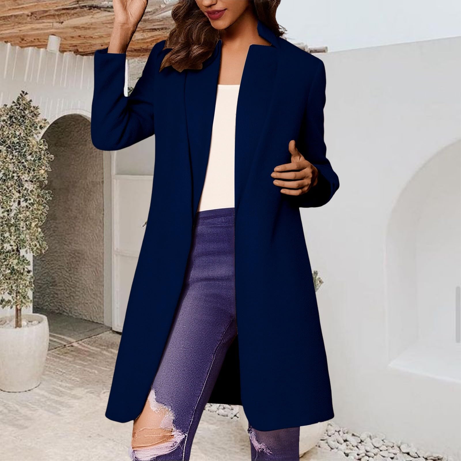 

Модное женское пальто тренд больших размеров твидовый длинный пиджак костюм стильное и элегантное однотонное пальто M