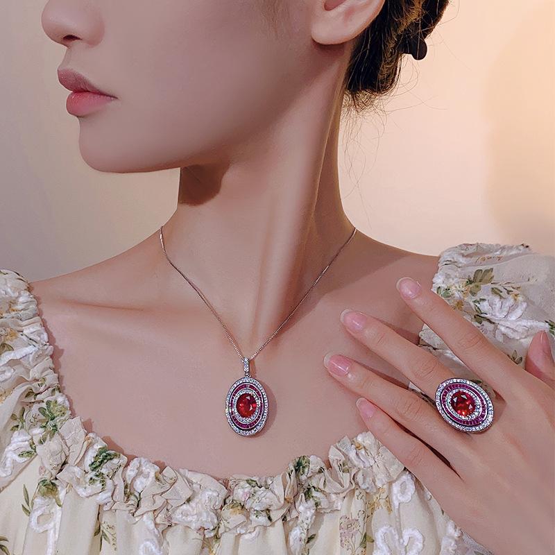 Jewelry Simulation Red Corundum Egg-Shaped Texture Set Jewelry Set Main Stone 10-12