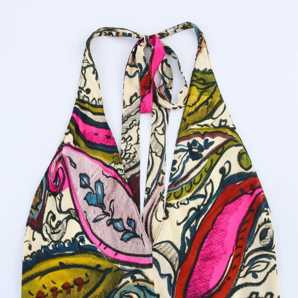 2025 Summer Women's Fashion: European & American Style Halter Print Dress