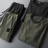 Summer Men Pleated Shirt Pants Two-pieces Set Thin Soft Breathable Tracksuit Casual Sports