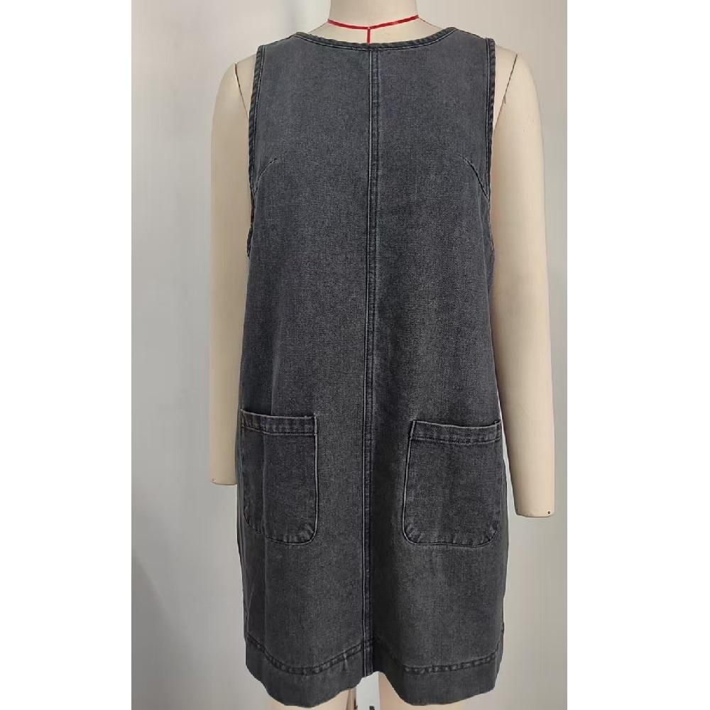 Gilets Robes en Jean Denim pour Femmes Sans Manches Épaules Dénudées Dos Nu Décontracté Robe Débardeur Avec Poches