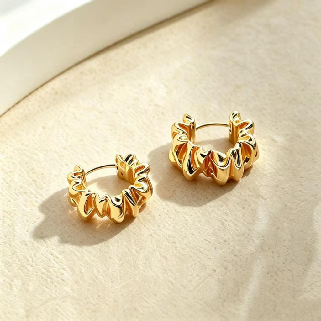 French Retro Irregular Wave Hoop Earrings In Niche Cold Metal Style